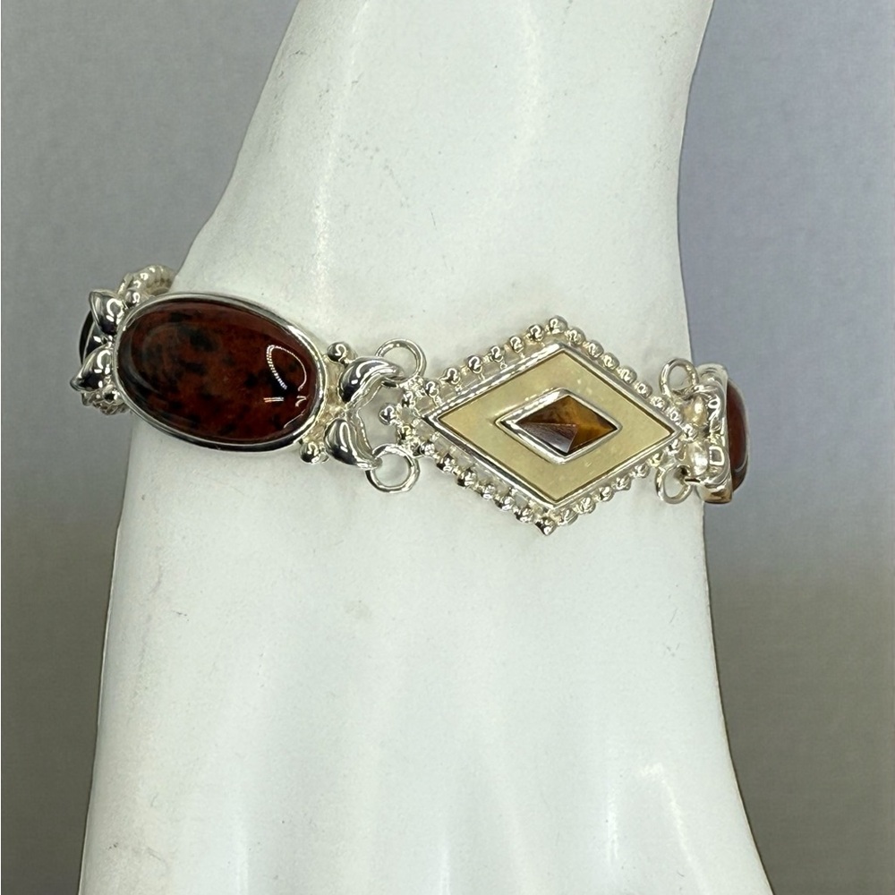 Whitney Kelly Sterling Silver Multi-Stone Beaded Frame Toggle Bracelet 7.5” - Picture 7 of 17